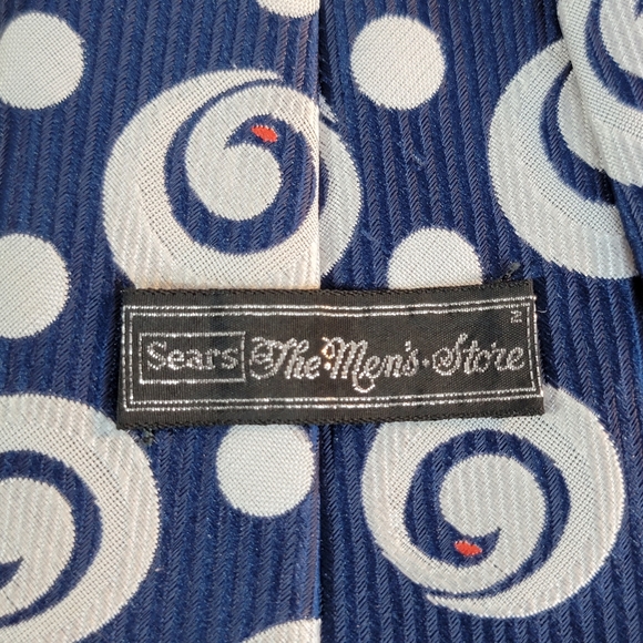 Sears The Men's Store Abstract Spiral Circle Pattern Blue/White Men's Tie - Picture 9 of 10
